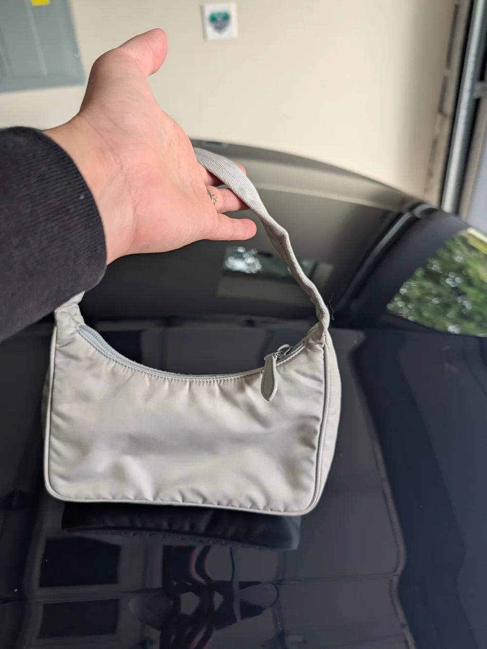 Prada Beige Nylon Shoulder Bag with Triangular Logo